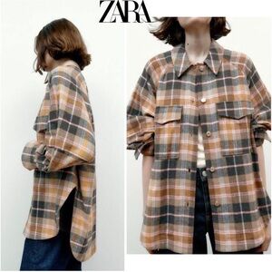 ZARA Oversized Plaid Shacket Shirt Size XS